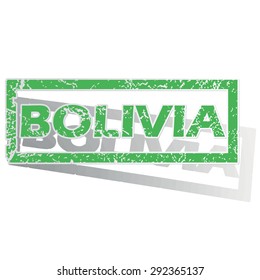 Green stamp with name Bolivia and shadow, isolated on white