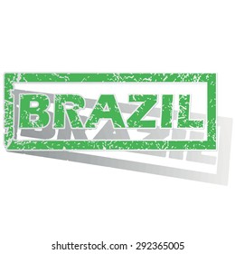 Green stamp with name Brazil and shadow, isolated on white