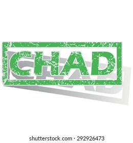 Green stamp with name Chad and shadow, isolated on white