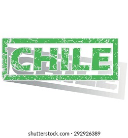 Green stamp with name Chile and shadow, isolated on white