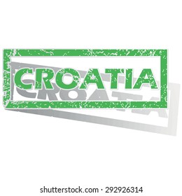 Green stamp with name Croatia and shadow, isolated on white