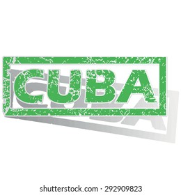 Green stamp with name Cuba and shadow, isolated on white