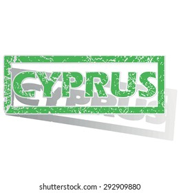 Green stamp with name Cyprus and shadow, isolated on white