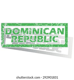 Green stamp with name Dominican Republic and shadow, isolated on white