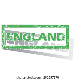 Green stamp with name England and shadow, isolated on white
