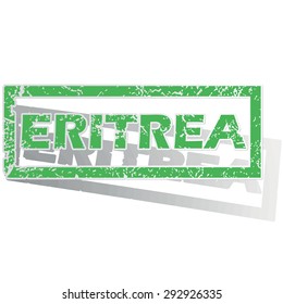 Green stamp with name Eritrea and shadow, isolated on white