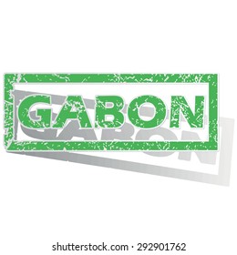 Green stamp with name Gabon and shadow, isolated on white