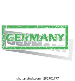 Green stamp with name Germany and shadow, isolated on white