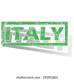 Green stamp with name Italy and shadow, isolated on white