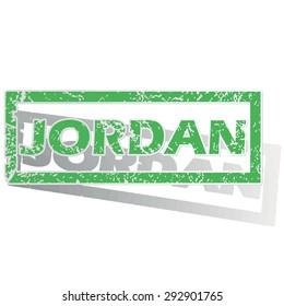 Green stamp with name Jordan and shadow, isolated on white