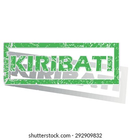 Green stamp with name Kiribati and shadow, isolated on white