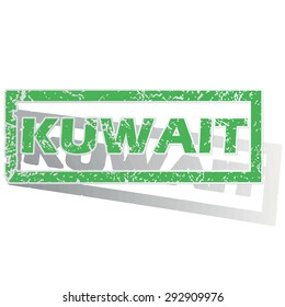 Green stamp with name Kuwait and shadow, isolated on white