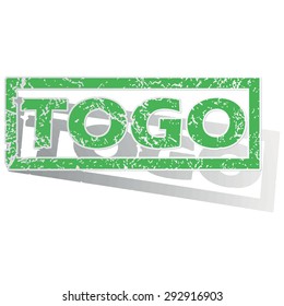 Green stamp with name Togo and shadow, isolated on white