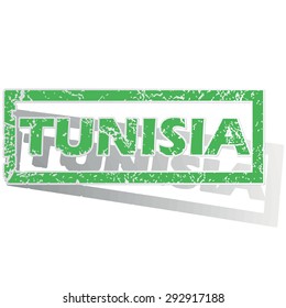 Green stamp with name Tunisia and shadow, isolated on white