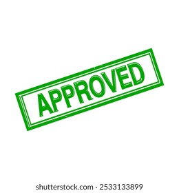 Green stamp showing the word approved, for marking documents or products. Vector illustration