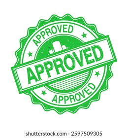 Green stamp showing the word approved, for marking documents or products. Vector illustration