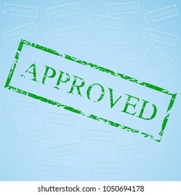 Green stamp with word approved. Vector illustration.