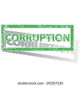 Green stamp with word CORRUPTION and shadow, isolated on white