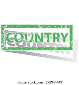 Green stamp with word COUNTRY and shadow, isolated on white