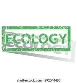 Green stamp with word ECOLOGY and shadow, isolated on white