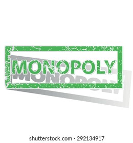 Green stamp with word MONOPOLY and shadow, isolated on white