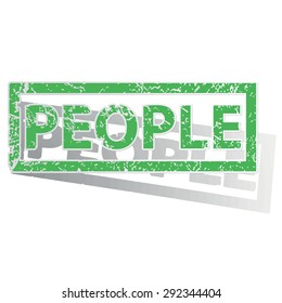 Green stamp with word PEOPLE and shadow, isolated on white