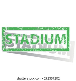 Green stamp with word STADIUM and shadow, isolated on white