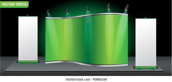 Green stand for your ad and Roll up banner. Vector template background