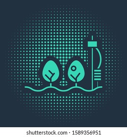 Green Standalone sensor and plant icon isolated on blue background. Abstract circle random dots. Vector Illustration