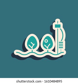 Green Standalone sensor and plant icon isolated on blue background. Long shadow style. Vector Illustration