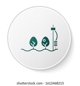 Green Standalone sensor and plant icon isolated on white background. White circle button. Vector Illustration
