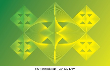 Green star abstract background with yellow and festive decorative elements