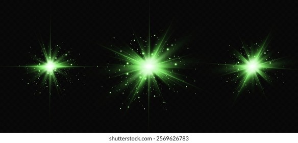 Green star. Bright shine. Twinkling star. Emerald. Firefly.Vector illustration.