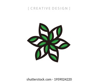  Green Star FLower, Nature Leaves logo template vector logo design.
