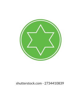 A green star inside a circle on a white background