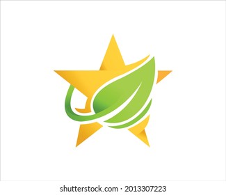 Green star leaf logo design Vector Element.