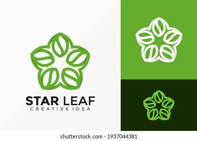 Green Star Line Art Leaf Logo Vector Design. Abstract emblem, designs concept, logos, logotype element for template.