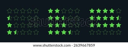 Green Star Rating System Illustration with Varying Scores on Dark Background. Vector
