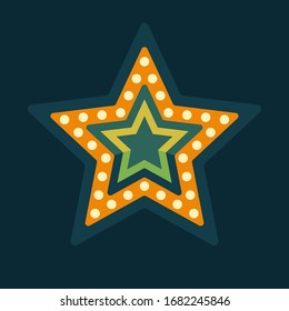 Ilustración plana de marco luminoso de mármol retro de estrella verde