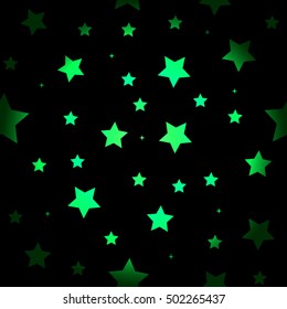 Green Star seamless pattern. Green and Black retro background. Chaotic elements. Abstract geometric shape texture. Effect of sky. Design template for wallpaper, wrapping, textile Vector Illustration