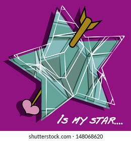 green star, stream and crossed by an arrow, green background, white text with ellipses.
