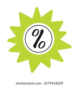 Green starburst graphic featuring a percent symbol to indicate discount or sale offers