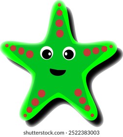 green starfish with a happy face. icon starfish vector cute .