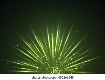 green starlight dawn. Abstract flash effect