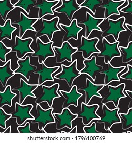 Green Stars brush stroke seamless pattern background for fashion textiles, graphics