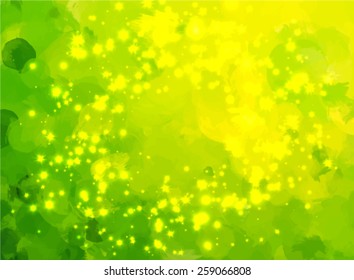 Green stars brush strokes background. Vector version