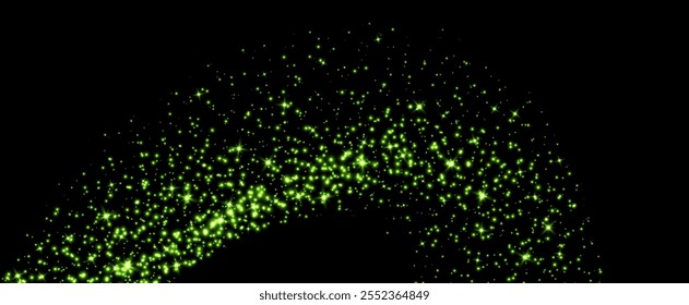 Green stars and sparkles, magic star dust background, light effect with flares.