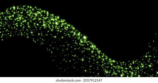 Green stars and sparkles, magic star dust background, light effect with flares.