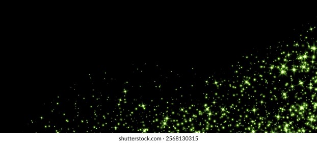 Green stars and sparkles, magic star dust background, light effect with flares.