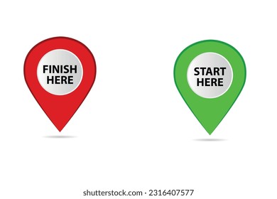 green start here and red finish here pins